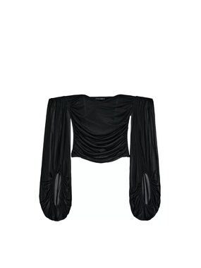 Zara Black Flowy Straight Neck Top